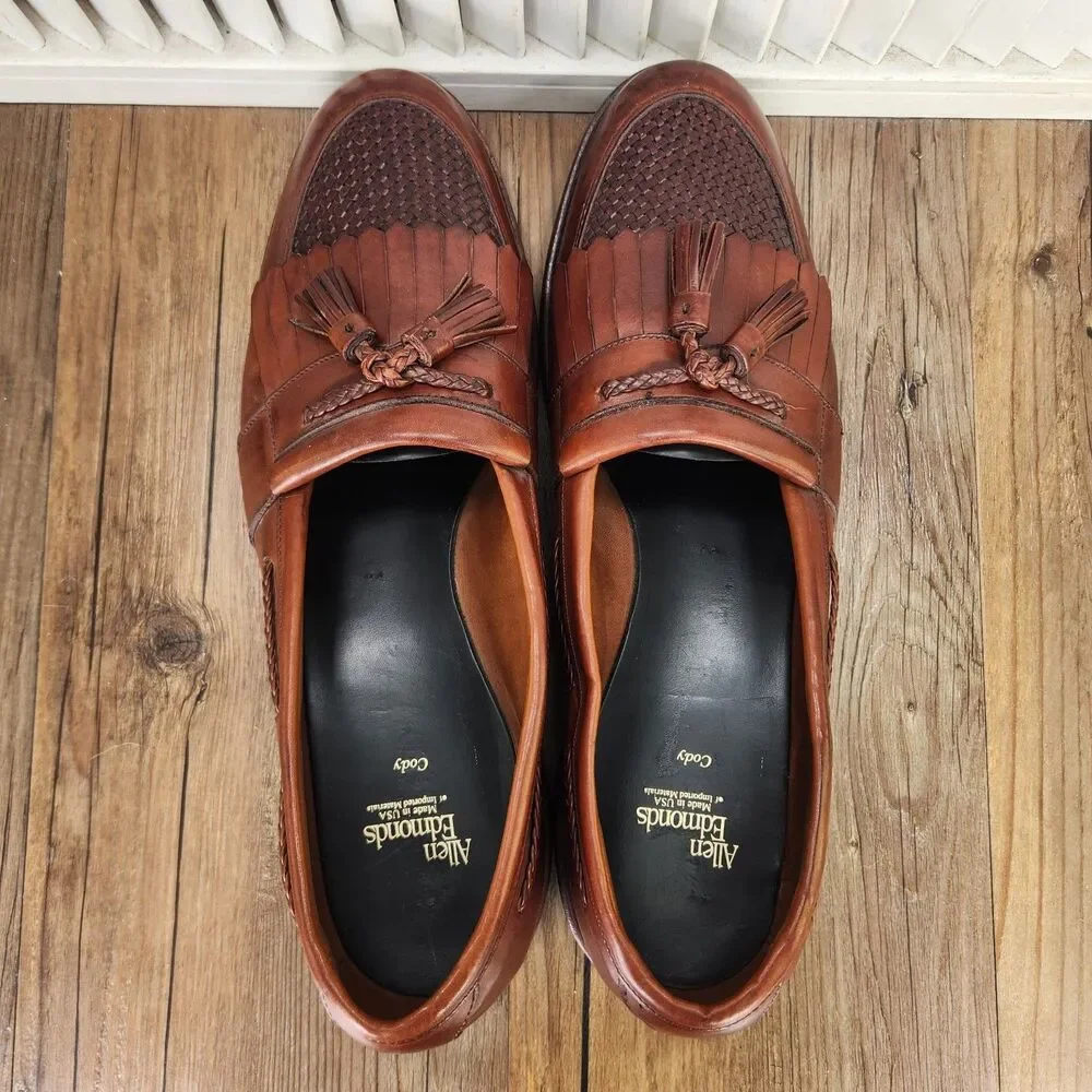 Allen Edmonds Cody Chili Weave Loafers Mens Sz 14 B Brown Leather Kiltie Tassel